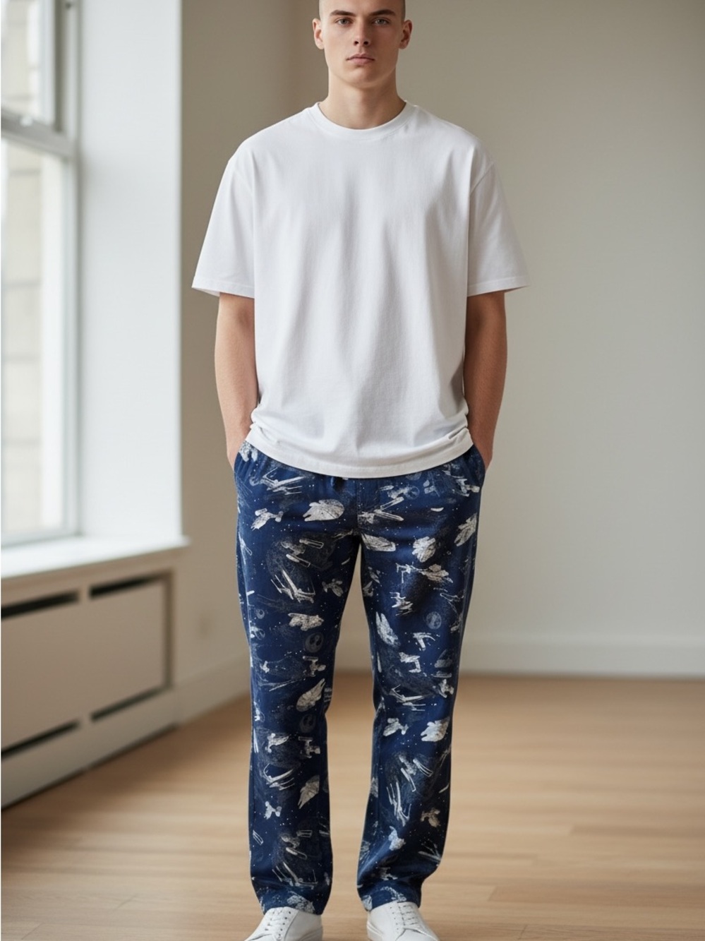 Disney Parks Star Wars Navy and White Printed Lounge Pants